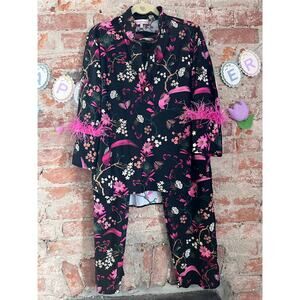 Jude Connally Belinda Top and Pants in Menagerie Black Pink Feathers